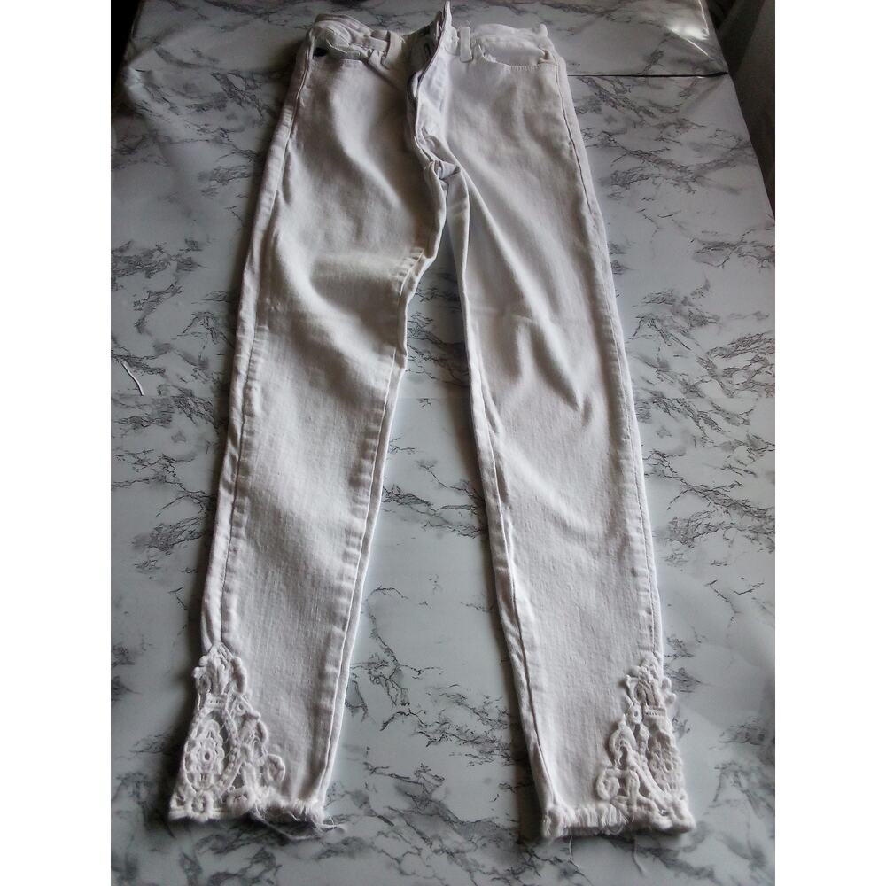 KANCAN White Denim Skinny Ankle Jeans Crochet Raw Hems {KC11186} Sz W3/25